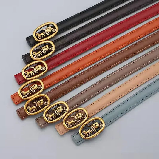 Narrow 1.3cm fashion luxury brand ladies pin buckle women genuine leather dress strap for jeans wastband