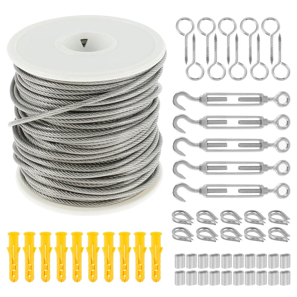 15/30M Stainless Steel Cable Rope PVC Coated Garden Cable Guardrail Ropes Multifunction Railing Wire Fence Roll Sets With Screw