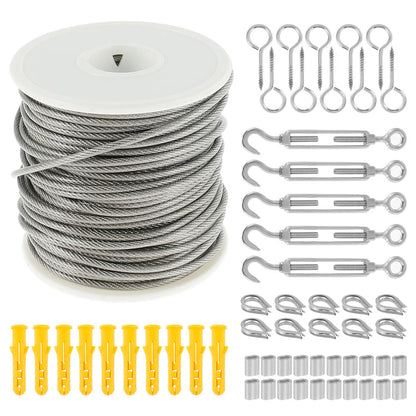 15/30M Stainless Steel Cable Rope PVC Coated Garden Cable Guardrail Ropes Multifunction Railing Wire Fence Roll Sets With Screw