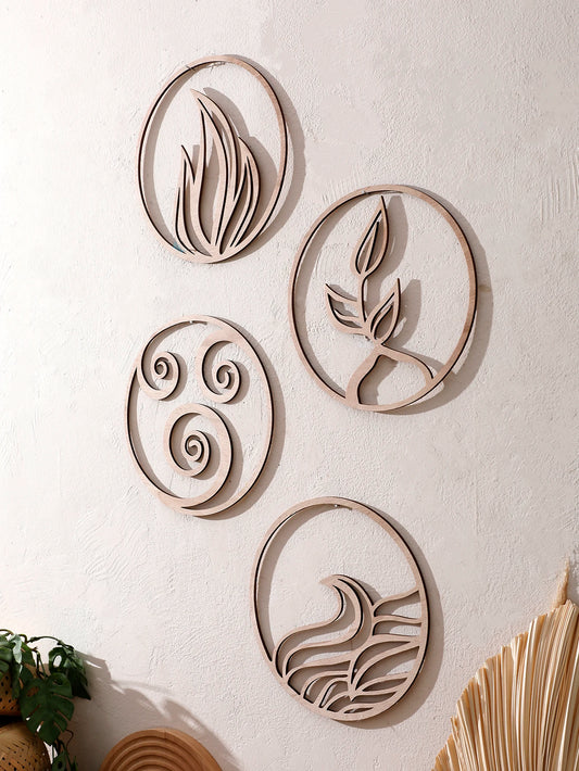 Natural Wooden Wall Hanging Wall Art Decor - Elements Design (Fire, Water, Earth, Air) Wood Hanging Wall Decor Boho Wall Accent