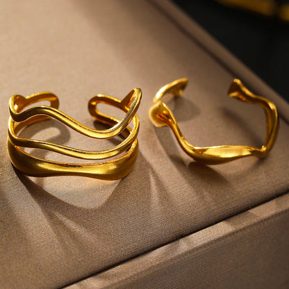 Stainless Steel Ring Asymmetric Cutout Design Exquisite Couple Rings For Women Jewelry Adjustable Gift for friends to each other