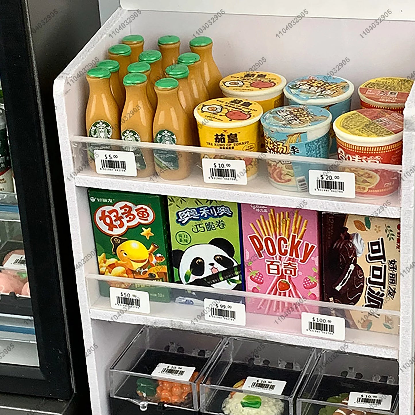 Miniature Shop Furniture Fridge Freezer Shelf Cool Drink Food Items Toy Mini Handcraft Dollhouse Simulation Scenario Display