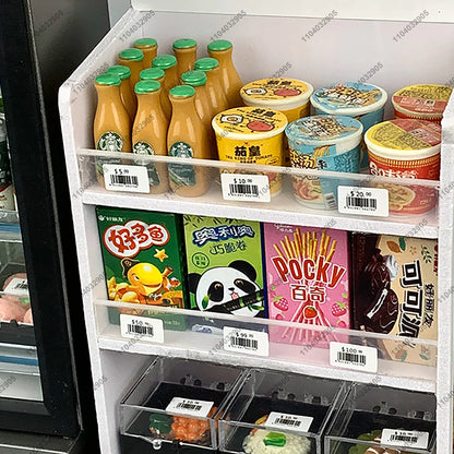 Miniature Shop Furniture Fridge Freezer Shelf Cool Drink Food Items Toy Mini Handcraft Dollhouse Simulation Scenario Display