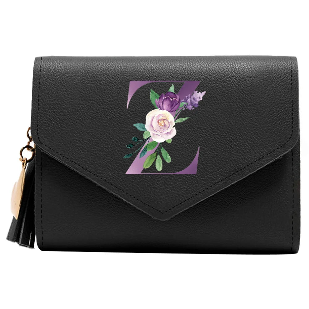 Wallet Women Rfid Blocking Small Compact Luxury Leather Pocket Wallet Ladies Mini Purse with ID Window Purple Letter Pattern
