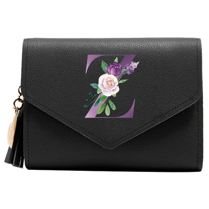 Wallet Women Rfid Blocking Small Compact Luxury Leather Pocket Wallet Ladies Mini Purse with ID Window Purple Letter Pattern
