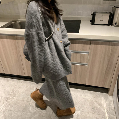 Women Sweater Winter 2 Piece Sets Elegnat Knitted Suits Female Sweaters Vintage Womens Skirt High Waist Autumn Vintage Vestidos