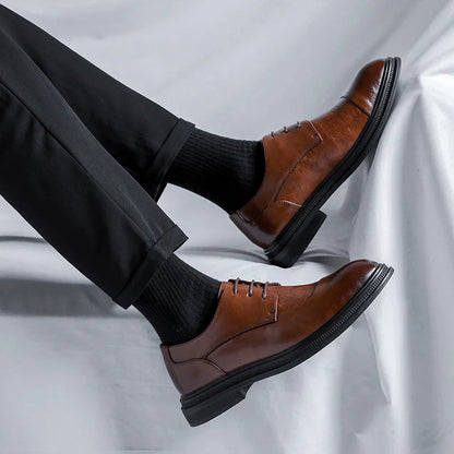 Brown leather shoes men's business formal summer British casual soft sole wedding shoes men