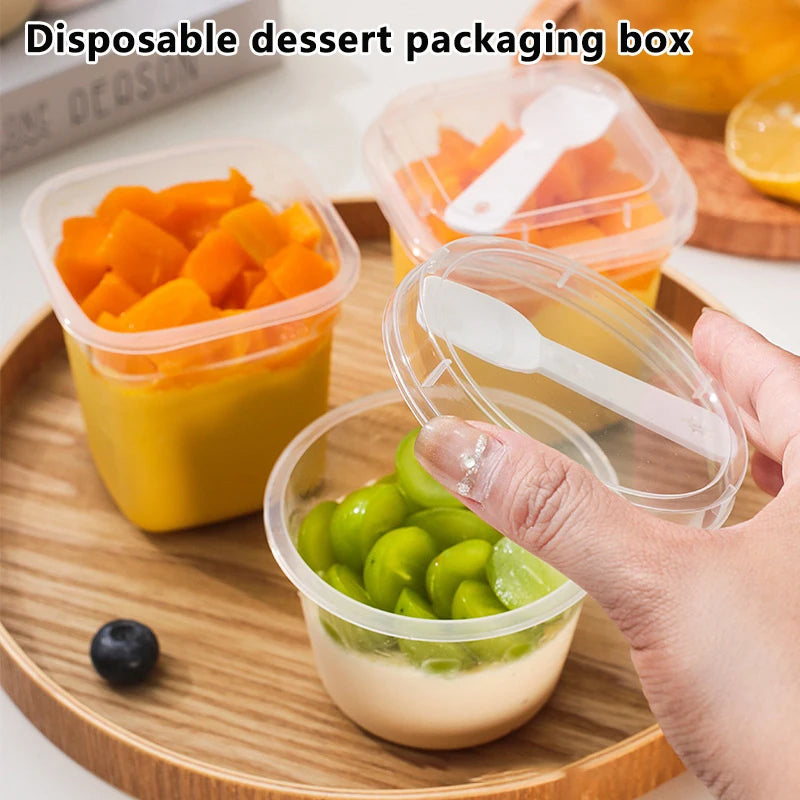 20PCS Plastic 220/280ml Dessert Cups With Lids Spoons Pudding Cup Dessert Cake Cup Appetizer Jelly Yogurt Dessert Baking Cup