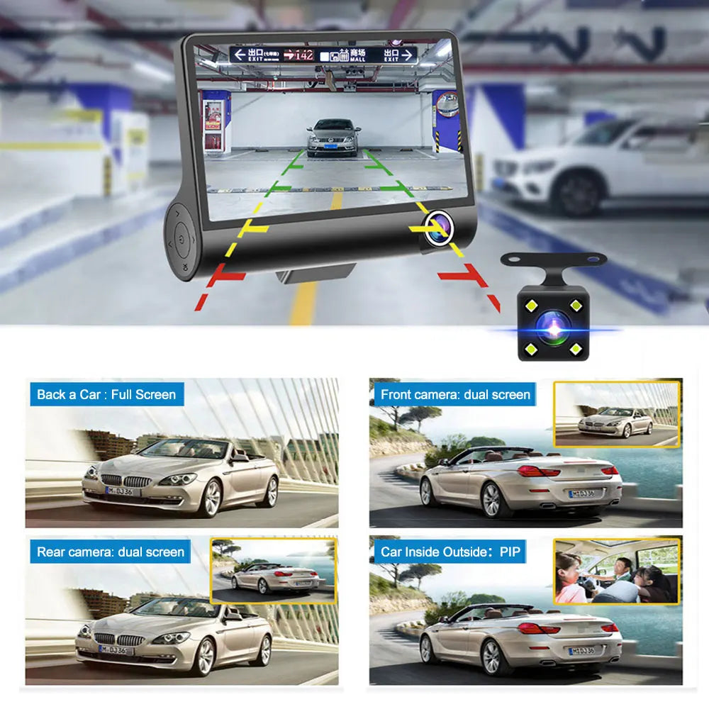 Car DVR 3 Cameras 4.0 Inches Dash Cam Car Video Recorder Auto Registrator Dvrs Dash Cam with 3 Ways Cameras