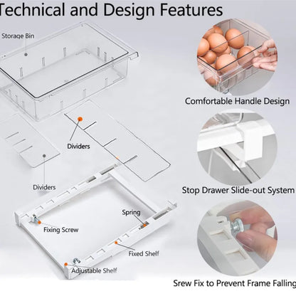NEW Refrigerator Drawer Plastic Clear Fridge Organizer Slide Under Shelf Drawer Box Rack Holder Kitchen Fruit Food Storage Box