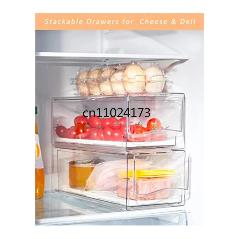 Refrigerator Organizer Bins With Pull Out Drawers Fridge Produce Drawer Set For Save Vertical Space Durable