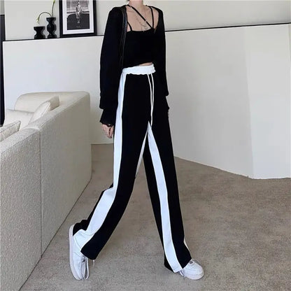 Wide Leg Palazzo Trousers for Women Black White Patchwork Baggy Summer Women's Straight Pants 2024 Korean Style Fashion Loose
