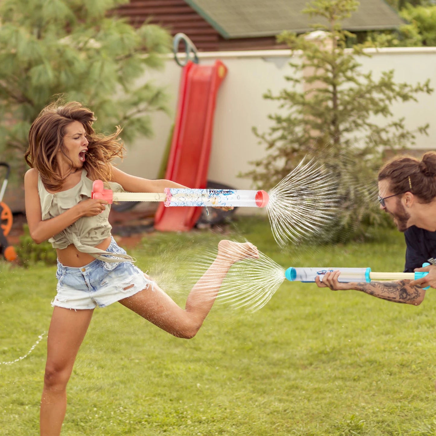 Fireworks, water guns, squirting water guns, water fights, summer beach water toys