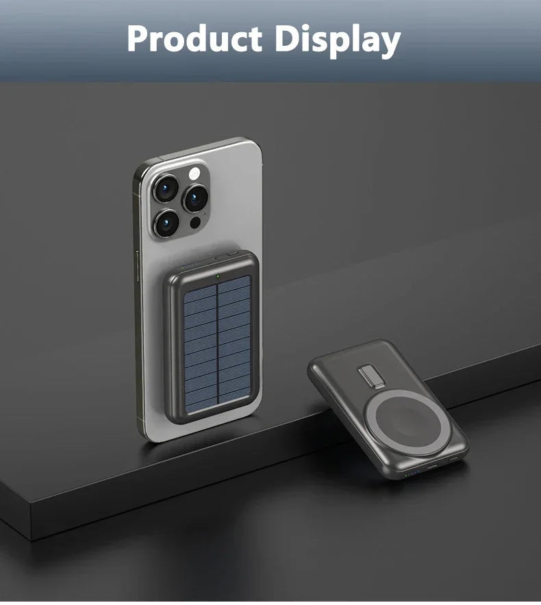 2025 15W Solar Magnetic Power Bank 20000mAh, Wireless Fast Charging USB-C, PD20W Fast Charge, Portable Solar Charger for Phones