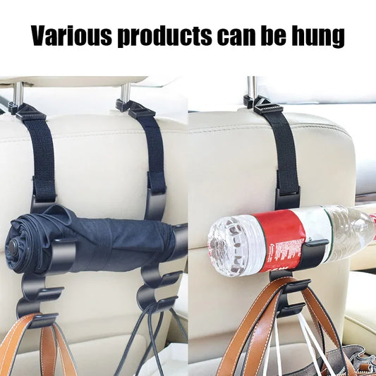 2pcs Car Back Seat Hook Multi-function Rear Seat Headrest Hanging Hook Umbrella Holder Seat Back Storage Interior Organizer