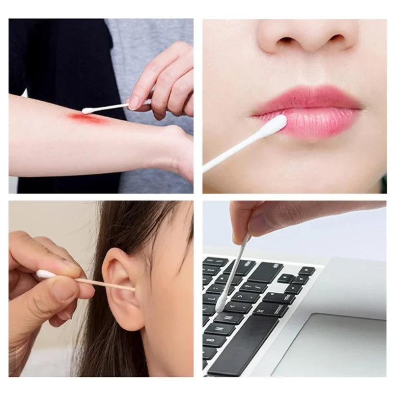 Wholesale 100Pcs Cotton Swab Wooden Cotton Sticks Double-Tipped Cotton Bud Chlorine-Free Hypoallergenic Cotton Swab Makeup Tools