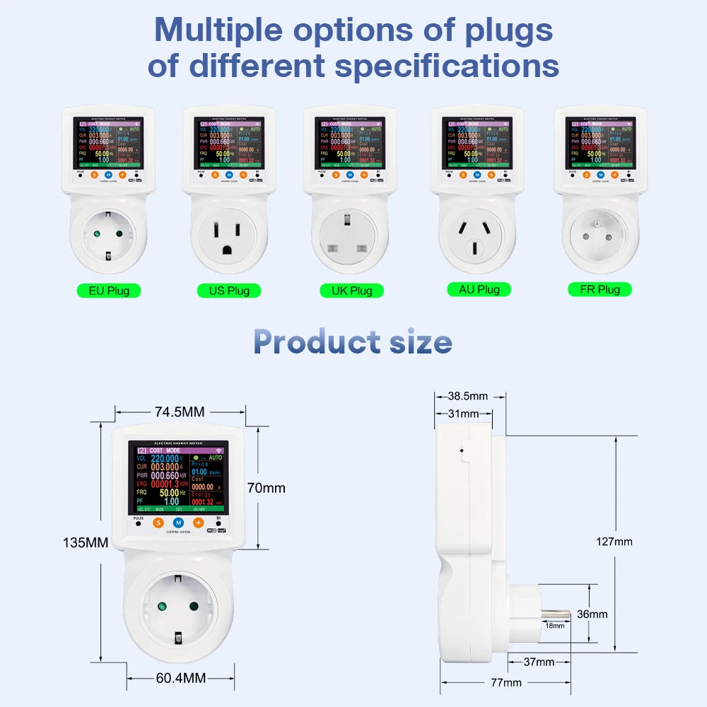 WIFI Smart Wattmeter Digital Power Meter Electricity Consumption Energy Meter Voltage Current Protection EU Plug Timer Switch