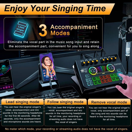 Gaming Audio Mixer,Streaming Mixer with Audio Interface BT Sound Board Voice Changer Sound Card,for PC Phone Live Streaming