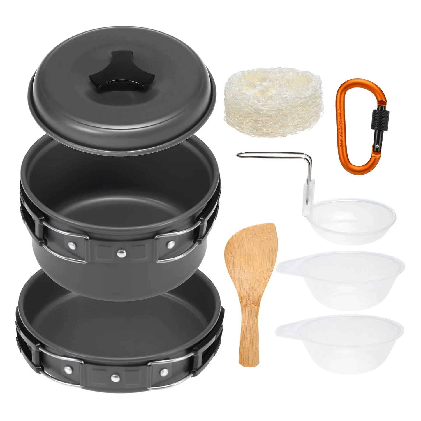 10pcs Camping Cookware Mess Kit Cookset Outdoor Cooking Equipment Pot Pan Bowls Backpacking Hiking Gear Camping Supplies