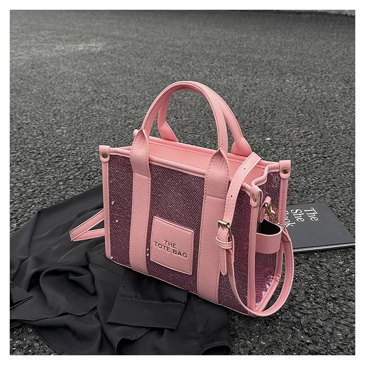 Women's Tote Bag Sequin Shoulder Bag PU Leather Large Capacity Luxury Designer The Tote Bag For Women Crossbody Bags 2024 New