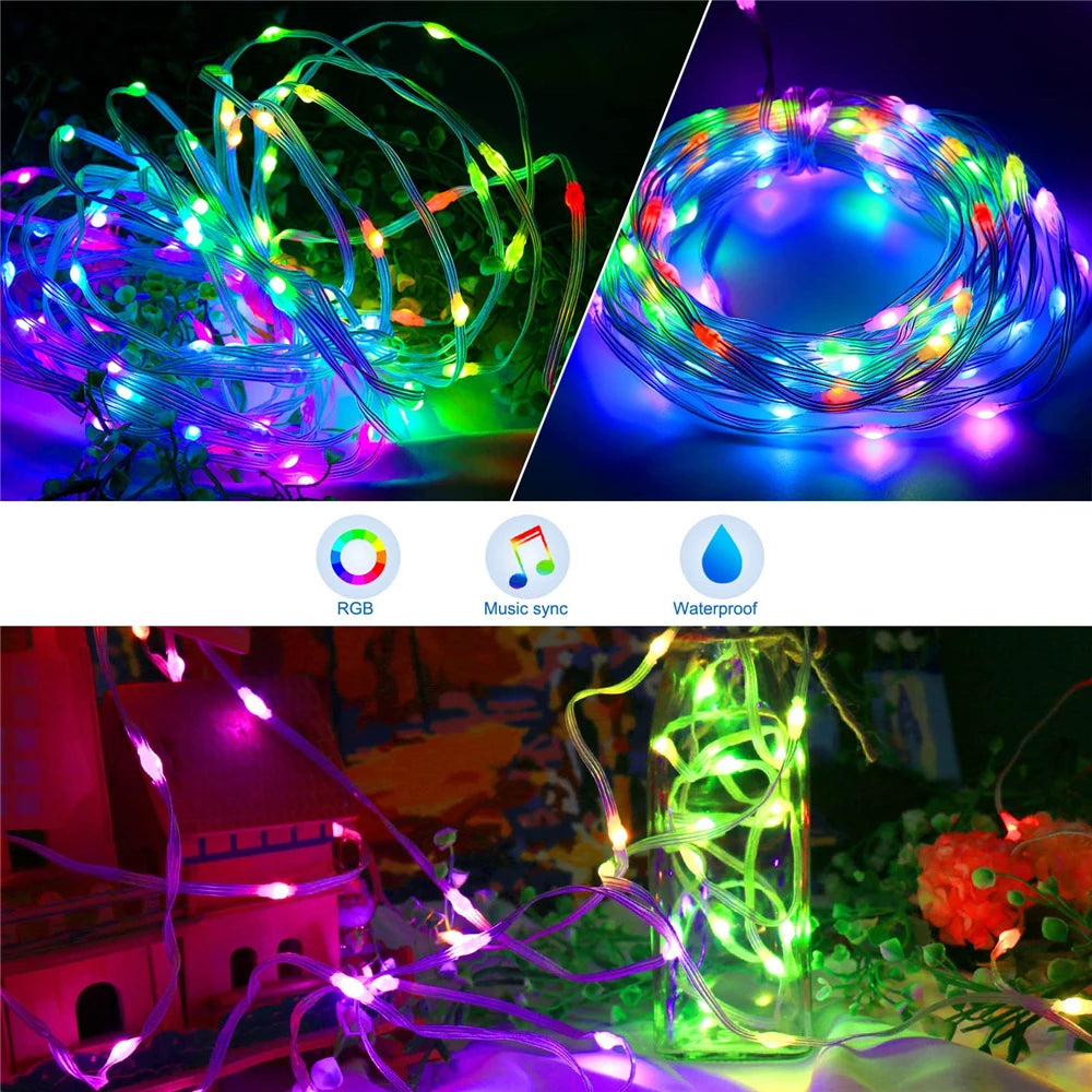Smart Christmas Light APP Control Fairy LED Garland 5M 10M Remote Bluetooth DIY Color Indoor Music Sync Outdoor USB String Light