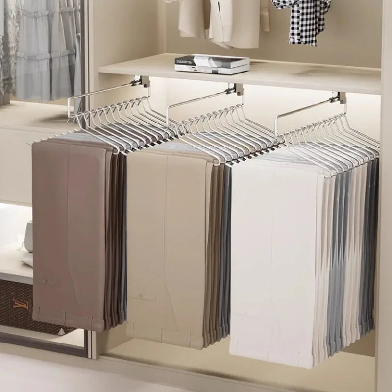 1pc Pull-Out Clothes Storage Rod Adjustable Foldable Metal Hanging Rail for Wardrobes Space-Saving Organizer Drying Racks