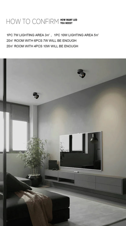 Led Spotlights Foldable Downlight Wall Spot Led Lamp Focos Ceiling Lamp Surface Mounted Indoor Lighting for Living Room Kitchen