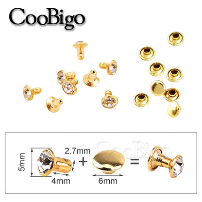 100sets Glass Crystal Double Cap Rivet Stud Rhinestone Nail Spike DIY Leathercraft Fashion Apparel Shoes Bags Decor Accessories