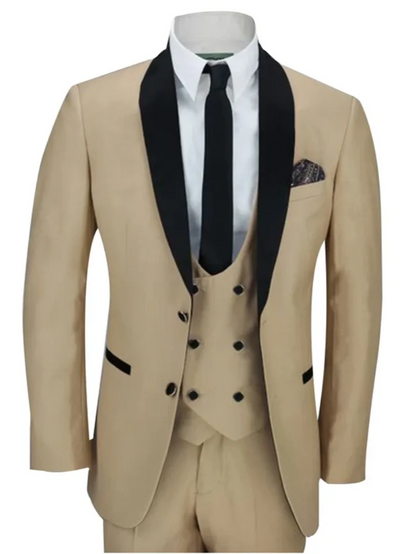 3 Piece Wedding Suits for Men Blazer Vest Pants Groom Tuxedos Designer Khaki Formal Men Clothing Slim Fit Prom Business Dress