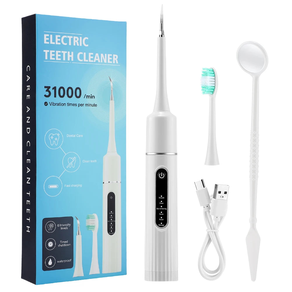 Electric Teeth Cleaner Remove Tartar Plaque Calculus and Tooth Stains Dental Teeth Whitening Kits With 6 Toothbrush Heads Home