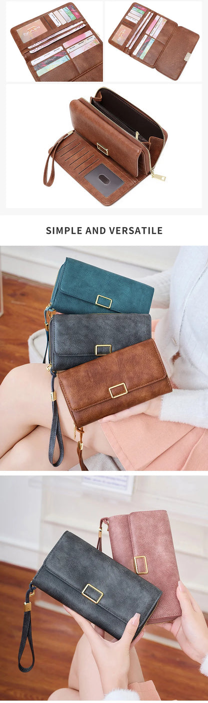 RFID Blocking Women's Wallet Large Capacity Credit Card Holder Clutch Bag Trifold Large Capacity Zipper Long Wallet Coin Purse