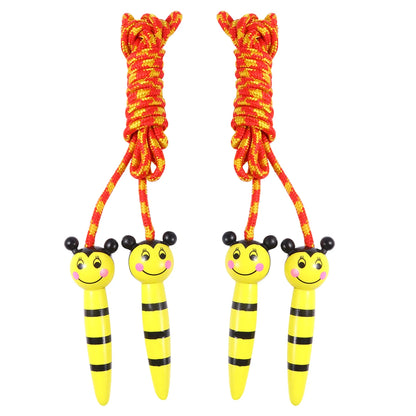 2 Pcs Wooden Jump Rope Premium Material Cartoon Design Easy Grip Handles Ideal for Home School Fitness Exercise Yellow
