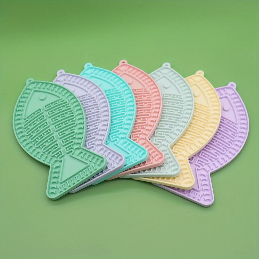 1pc Interactive Fish-Shaped Silicone Pet Lick Mat with Suction Cups Textured Slow Feeder for Dogs and Cats Durable Easy Clean