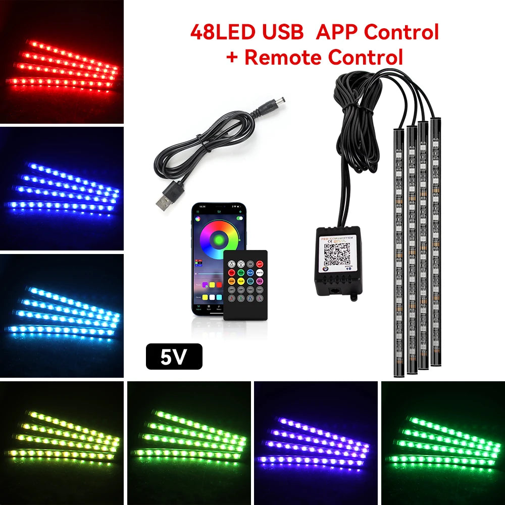 LED Car Interior Decorative Lamp Strips Atmosphere Lamp Cold Light Decorative Dashboard Console Auto RGB Ambient Decorative Lamp