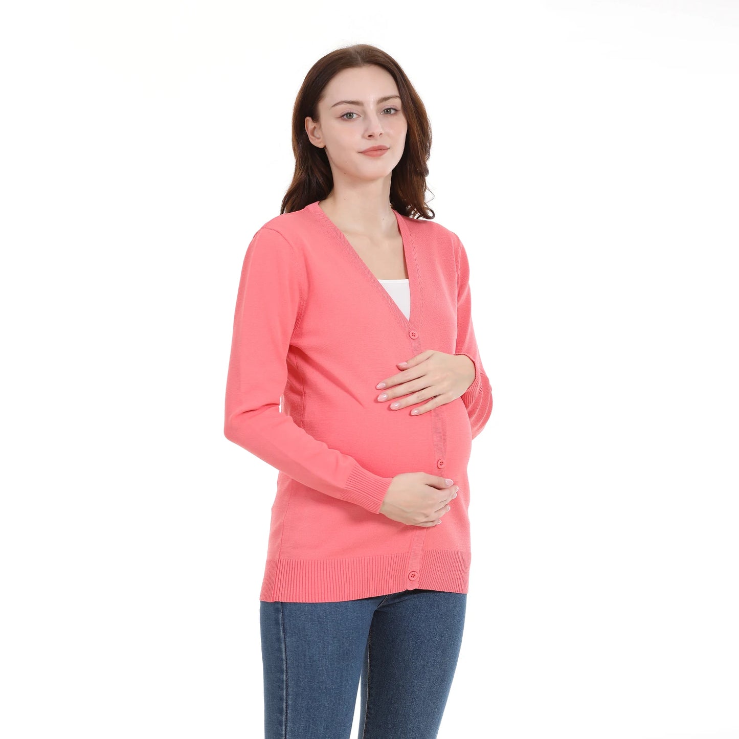 Maternity Cardigan Long Sleeve Spring Autumn Stretch Breastfeeding Clothes for Postpartum Women Nursing Coat Tops