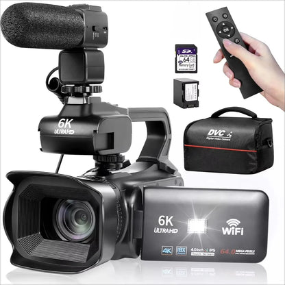 6K Professional Video Cameras for Photography 64MP Ultra HD 18X Digital Zoom Camcorders YouTube Live Streaming Vlogging Recorder
