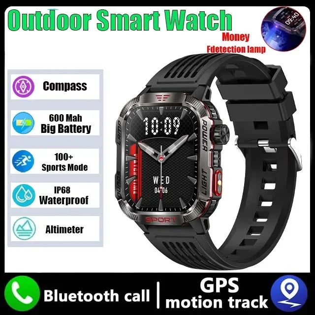 2024 New Durable Military Smart Watch Bluetooth Call Outdoor Sports Track Tracker Men's and Women's Smartwatches LED Flashlight