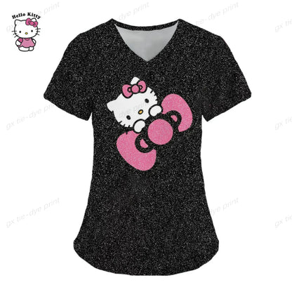 Hello Kitty Print surgical uniforms pharmacy hospital nurse scrubs tops breathable beauty salon dentistry pet doctor overalls