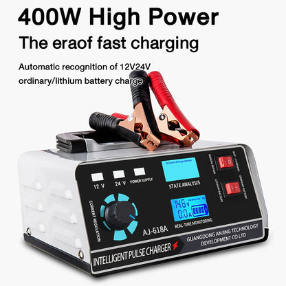Metal Car Battery Charger 12V24V 400W Full Automatic Car Battery Charger Repair Battery Charger High Power Fast Charger