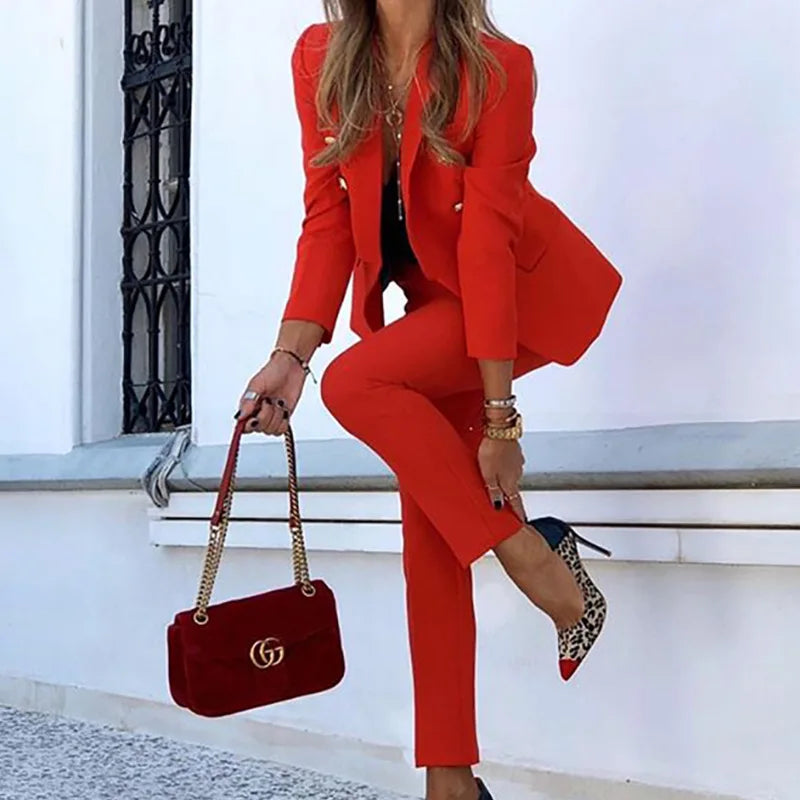 Office Pants Set Elegant Women's Fashionable Western-Style Suit High-End Business Attire Long-Pants Set For Special Occasion