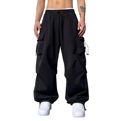 Cargo Pants For Men Baggy Long Pants,Men'S Parachute Cargo Pants Lightweight Pants Drawstring Loose Fit Hiking Casual Pants