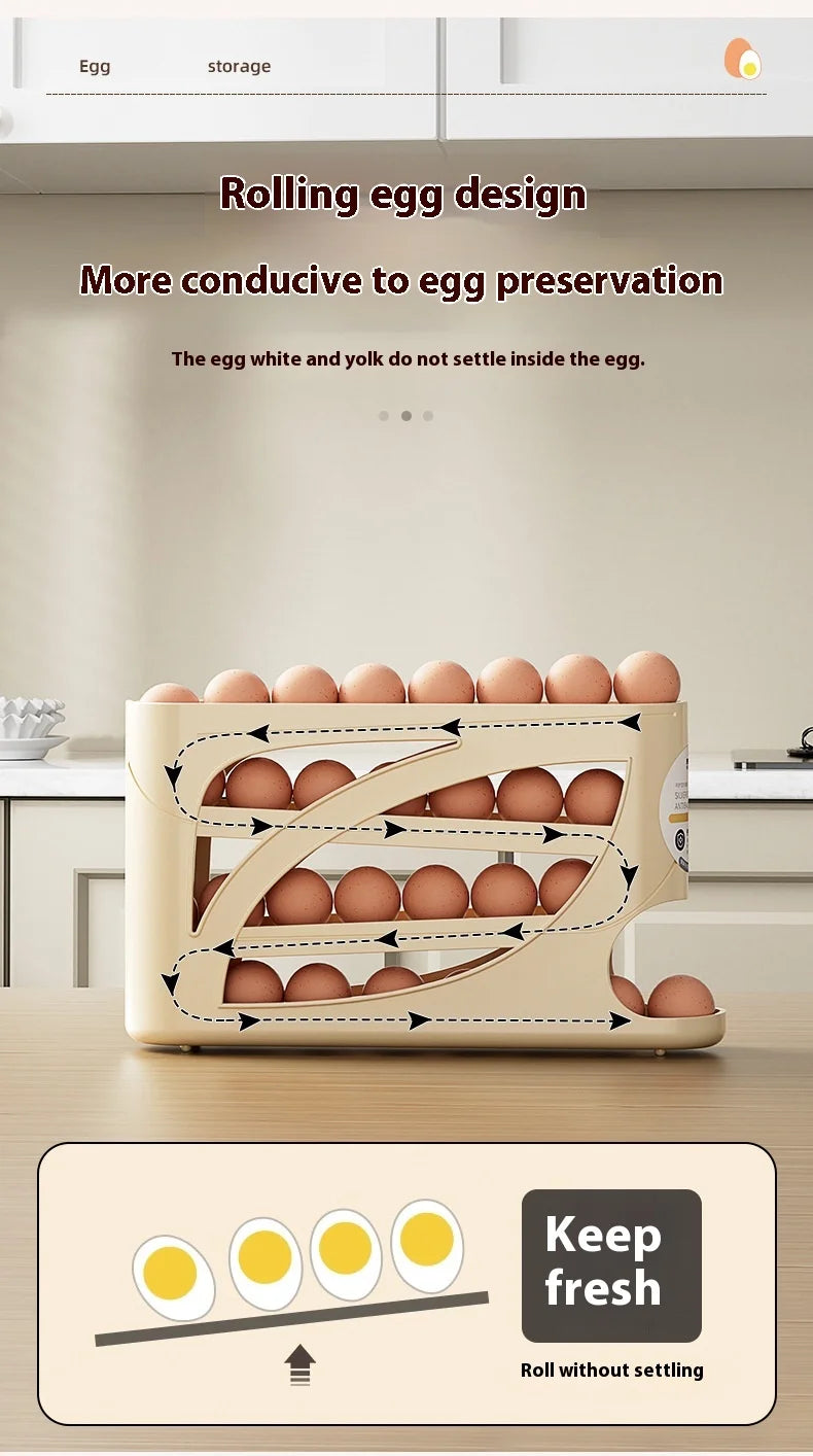 Refrigerator Egg Holder – Slide Out Egg Storage Container for Fridge Door – Auto-Rolling Egg Dispenser