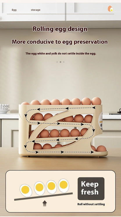 Refrigerator Egg Holder – Slide Out Egg Storage Container for Fridge Door – Auto-Rolling Egg Dispenser