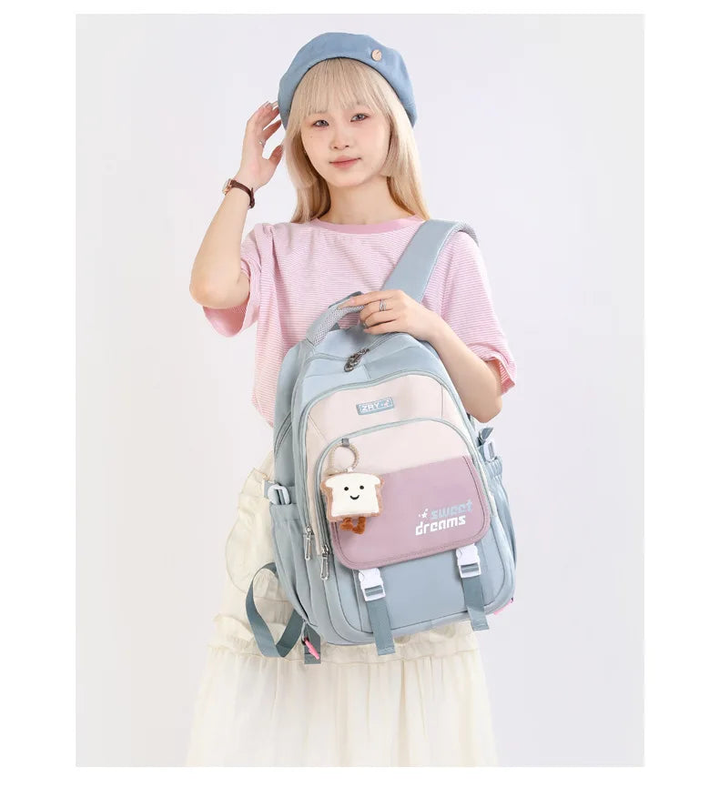 Girls Backpack for School Kawaii Bookbag for Teenage Multiple Pockets School Bag for Primary Elementary Middle School, Age 6-14