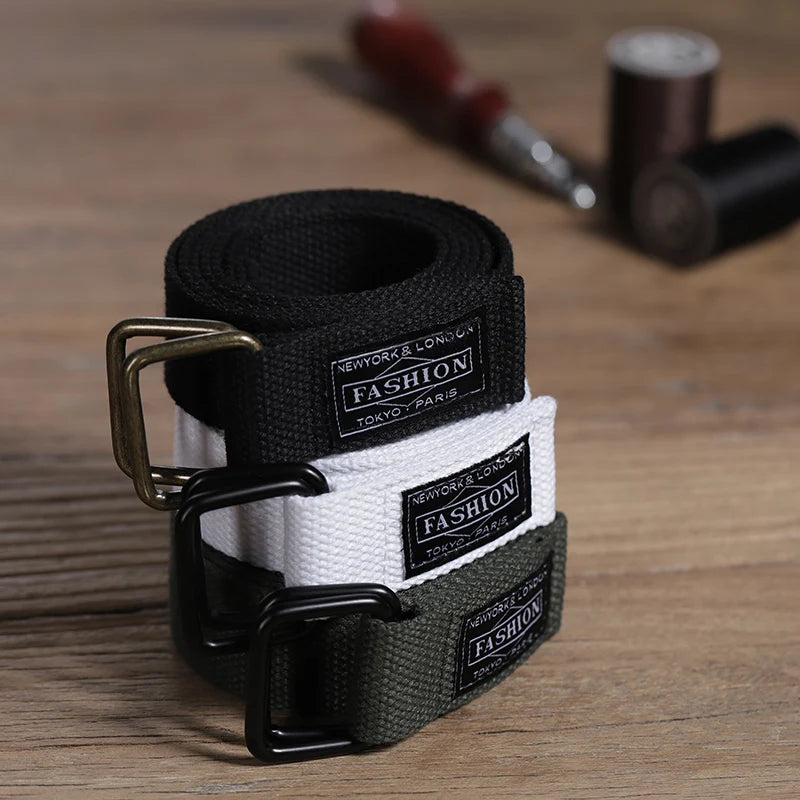 Double-loop belt men and women belt INS double-loop tide double-loop canvas Korean version of young students casual outdoo