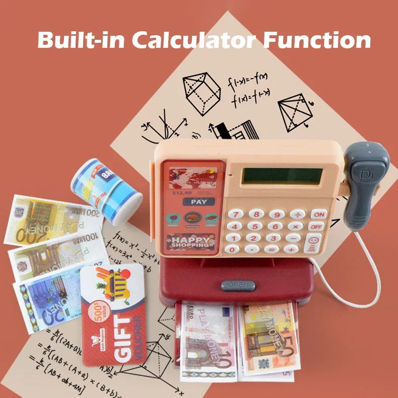 Children's Simulation Supermarket Cash Register Electric Multifunctional Puzzle Toy Cash Register with Scanner Toys for Kids