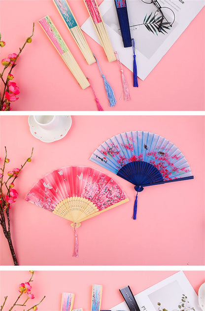 Bamboo Folding Fan Silk Chinese Fan Hand Women Black Fan Summer Female Dance Home Decoration Party Gift Home Ornament Fan Black