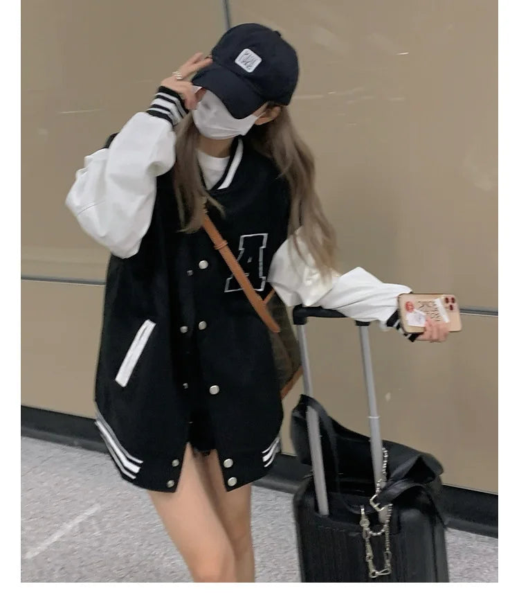 Women Bomber Jackets 2023 Fall Winter Fashion Baseball Uniform Oversize Coats Student Couple Harajuku Loose Jacket Streetwear