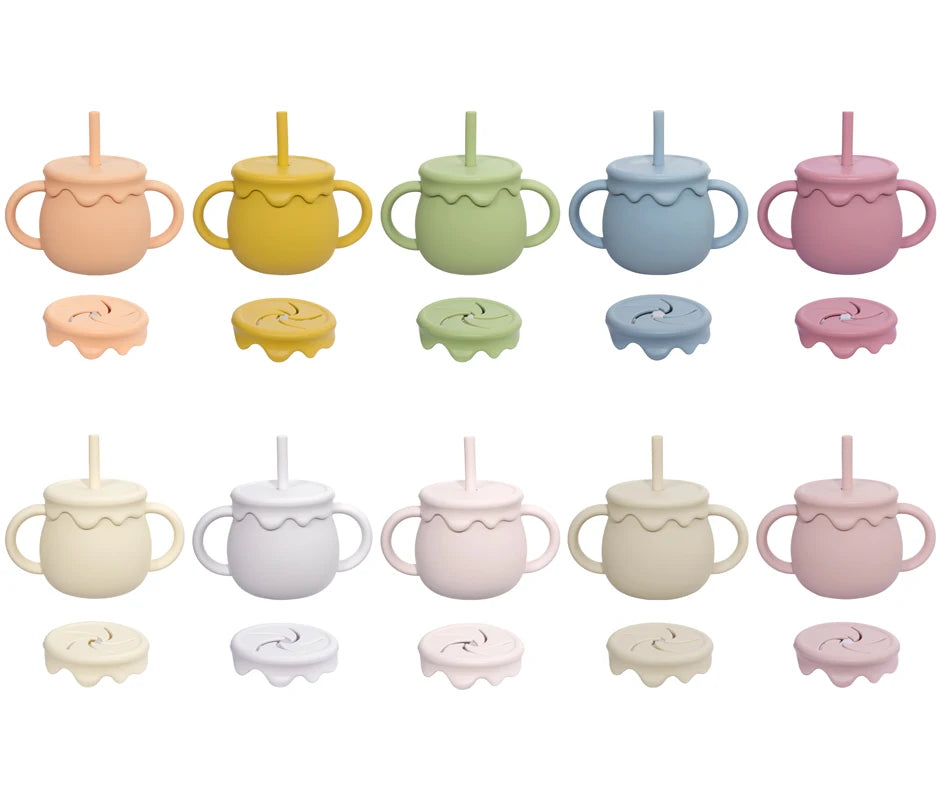 New Kids Silicone Feeding Food Storage Box Snack Cup Portable Newborn Drinking Cup Infant Dual Purpose Sippy Cup Baby Stuff