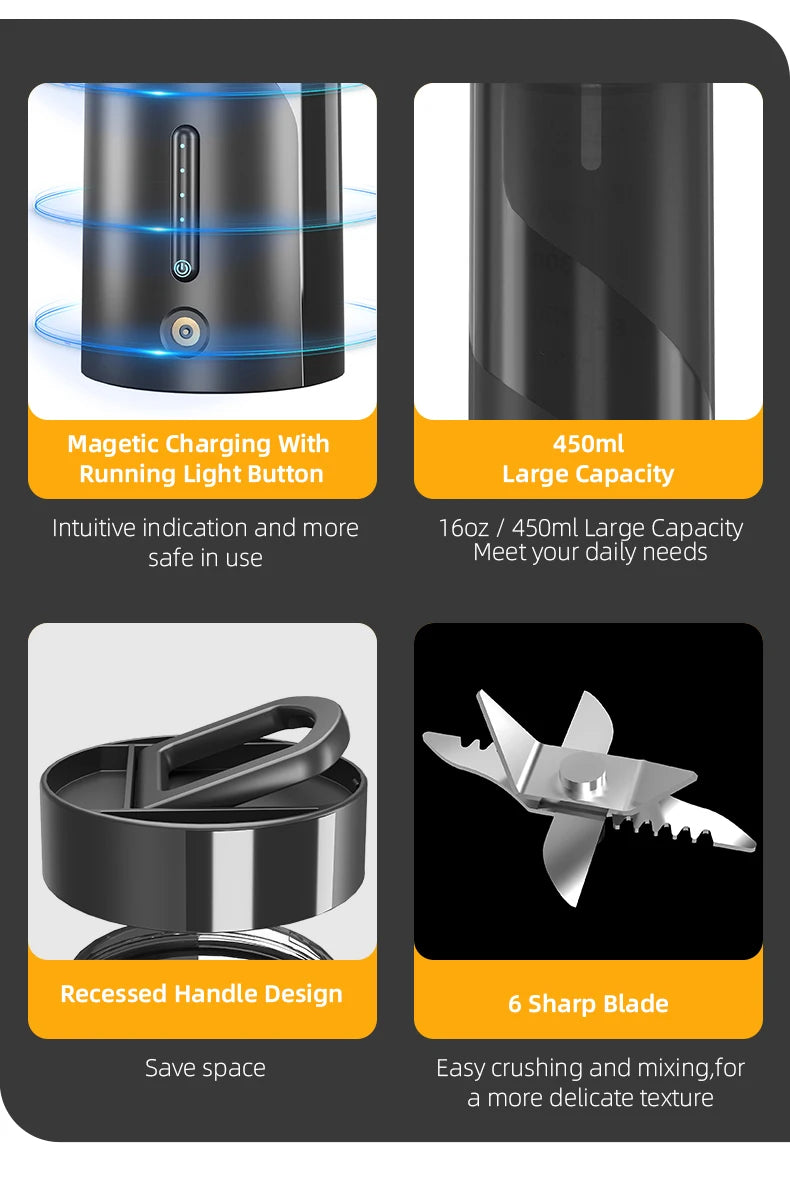 New Portable Blender Fresh Juice Mixer Electric Wireless Charge Mini Fruit Mixers Juicer Cup Blender Milkshake Juice Maker Ma